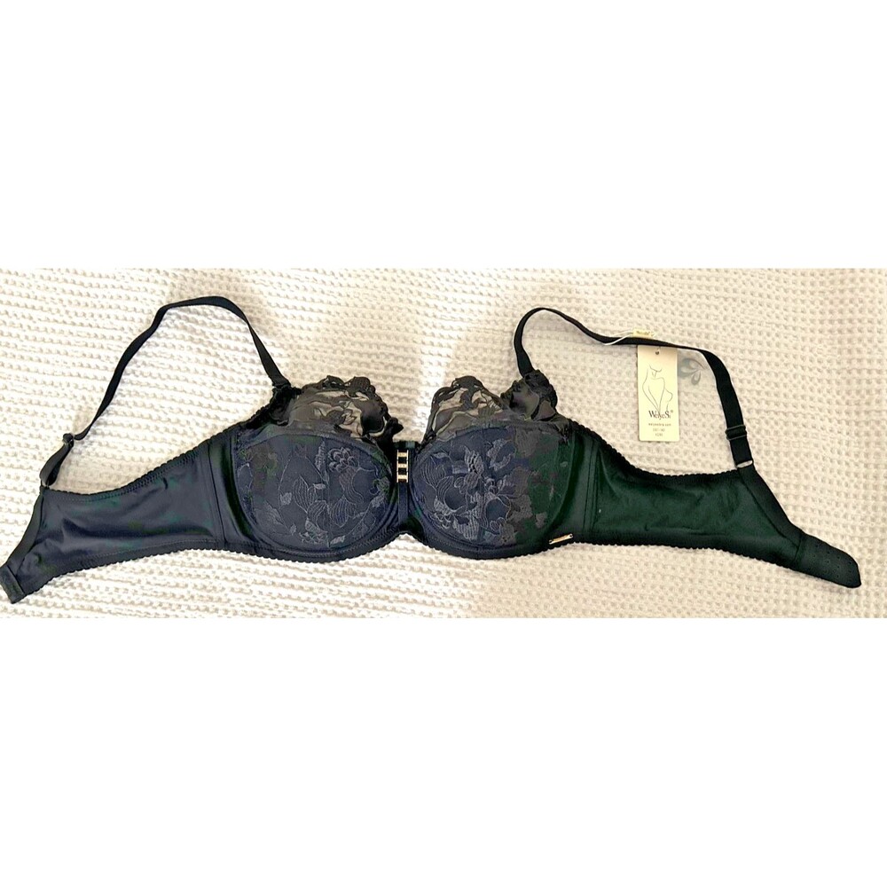 42D Black Floral Scalloped Lace Underwire Semi Padded Push Up Bra Full Coverage